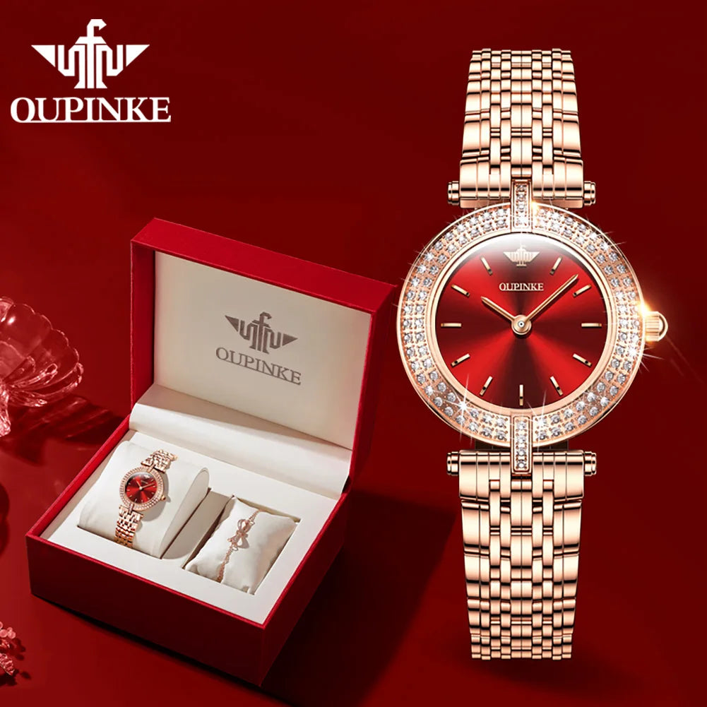 OUPINKE 3191 Luxury Women Watch Original Top Brand Waterproof Sapphire Mirror Diamond Watch Swiss Movement Quartz Women Watch