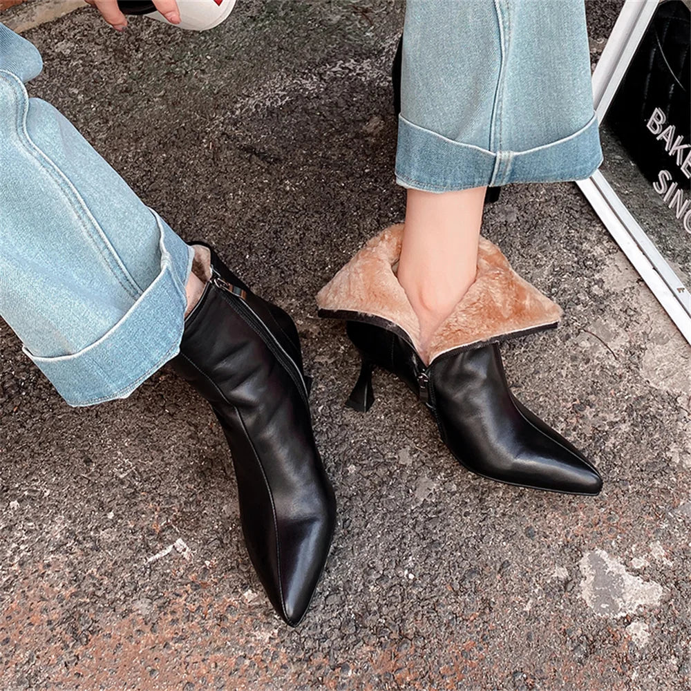 FEDONAS Fashion Sexy Women Wool Snow Boots Pointed Toe Winter Warm Short Ankle Boots Female High Heels Zipper Basic Boots