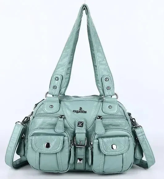 Ladies Handbags Vintage Fashion Tote Bag Women Punk Biker Satchel Top-handle Shoulder Crossbody Bag Multi-pockets Dumpling Pack