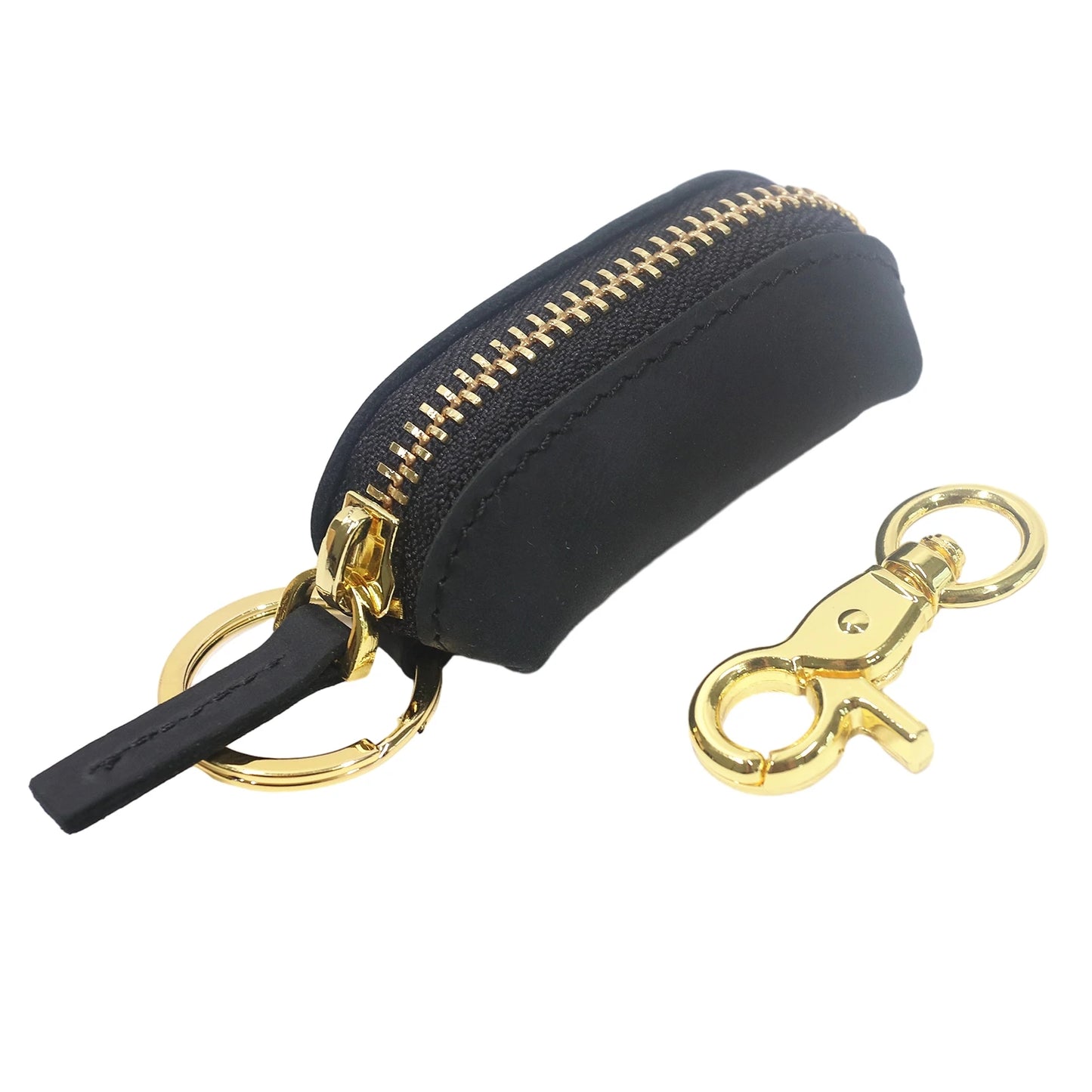 Genuine Leather Coin Pouch Keychain For Men Women Original Cowhide Handmade Small Zipper Coin Purse With Brass Key Chain Holder