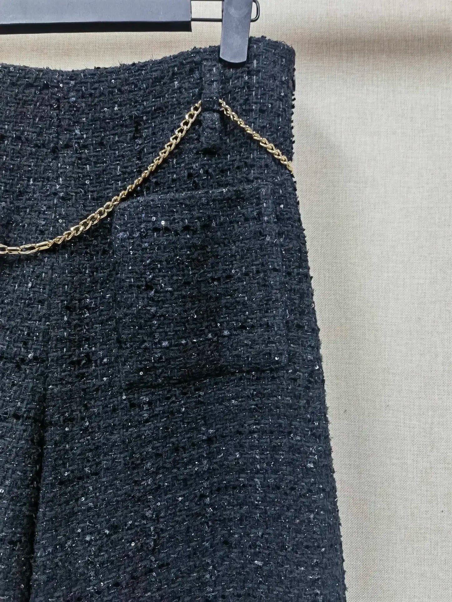 Autumn Winter Women Shiny Silk Tweed Coat Tassel Trim Lace-Up Cinching Jacket Top or Wide Leg Pants with Sashes