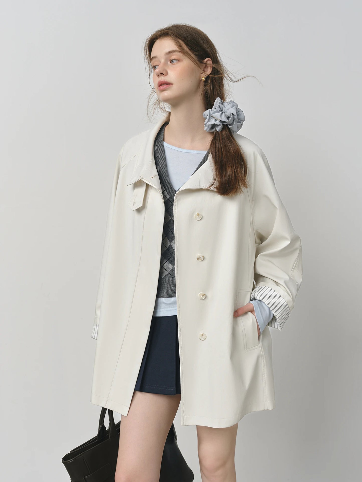 FSLE British Style Design Stand Collar Windbreaker Trench Jacket for Women 2025 Autumn New Arrival Casual Chic Coats for Women