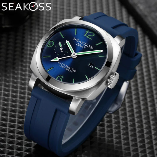 SEAKOSS Diving GMT 10Bar Men Automatic Mechanical Watch 1963 Original 2557 Automatic Movement Sapphire Super Luminous Wristwatch