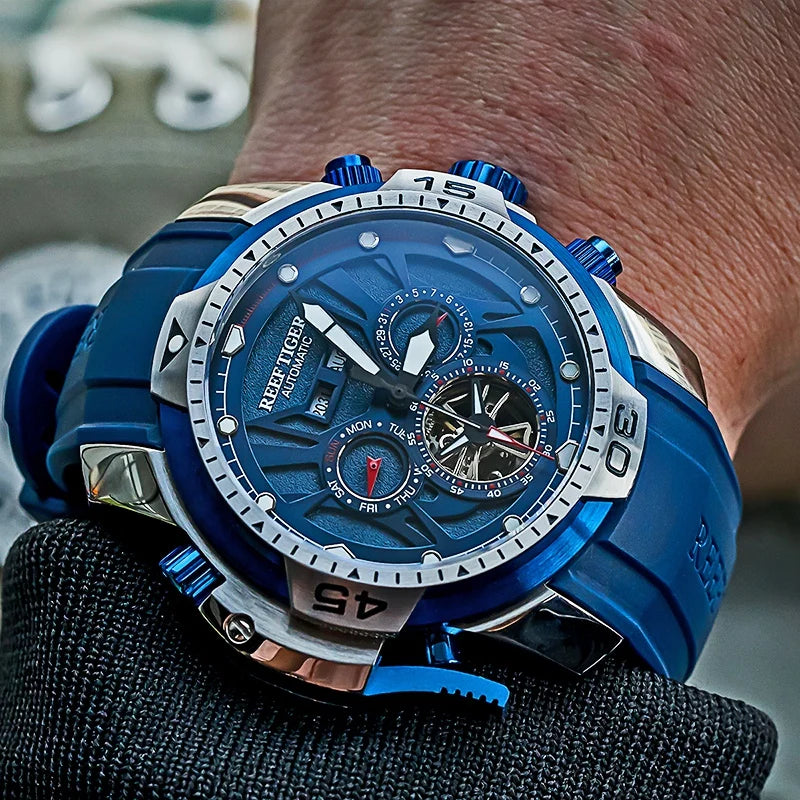 Reef Tiger/RT Orange Sport Watch Men Waterproof Luminous Perpetual Calendar Automatic Mechanical Watches Clock New RGA3532