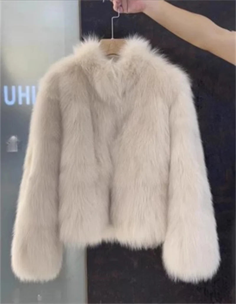 Women's Short Loose And Warm Imitation Fox Fur Fur Coat 2023 Autumn/winter Female New Korean Version Versatile Lace Up Thick Top