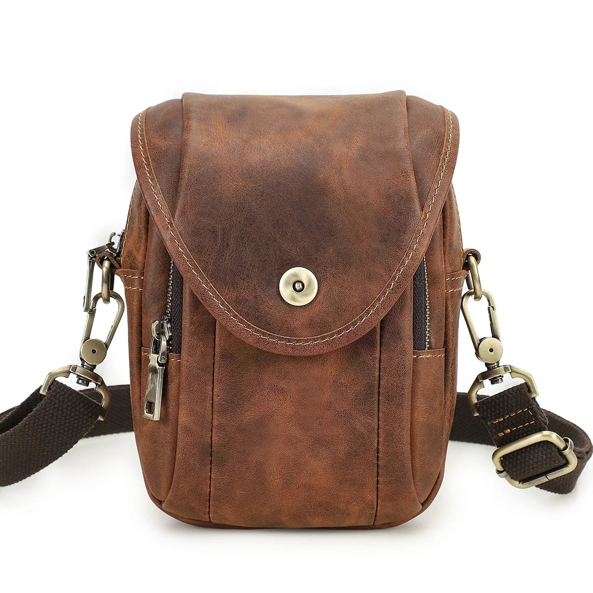 CONTACT'S Genuine Leather Sling Shoulder Bags for Men Waist Bags Belt Fanny Packs Small Messenger Phone Bag Male Travel Bum Bag