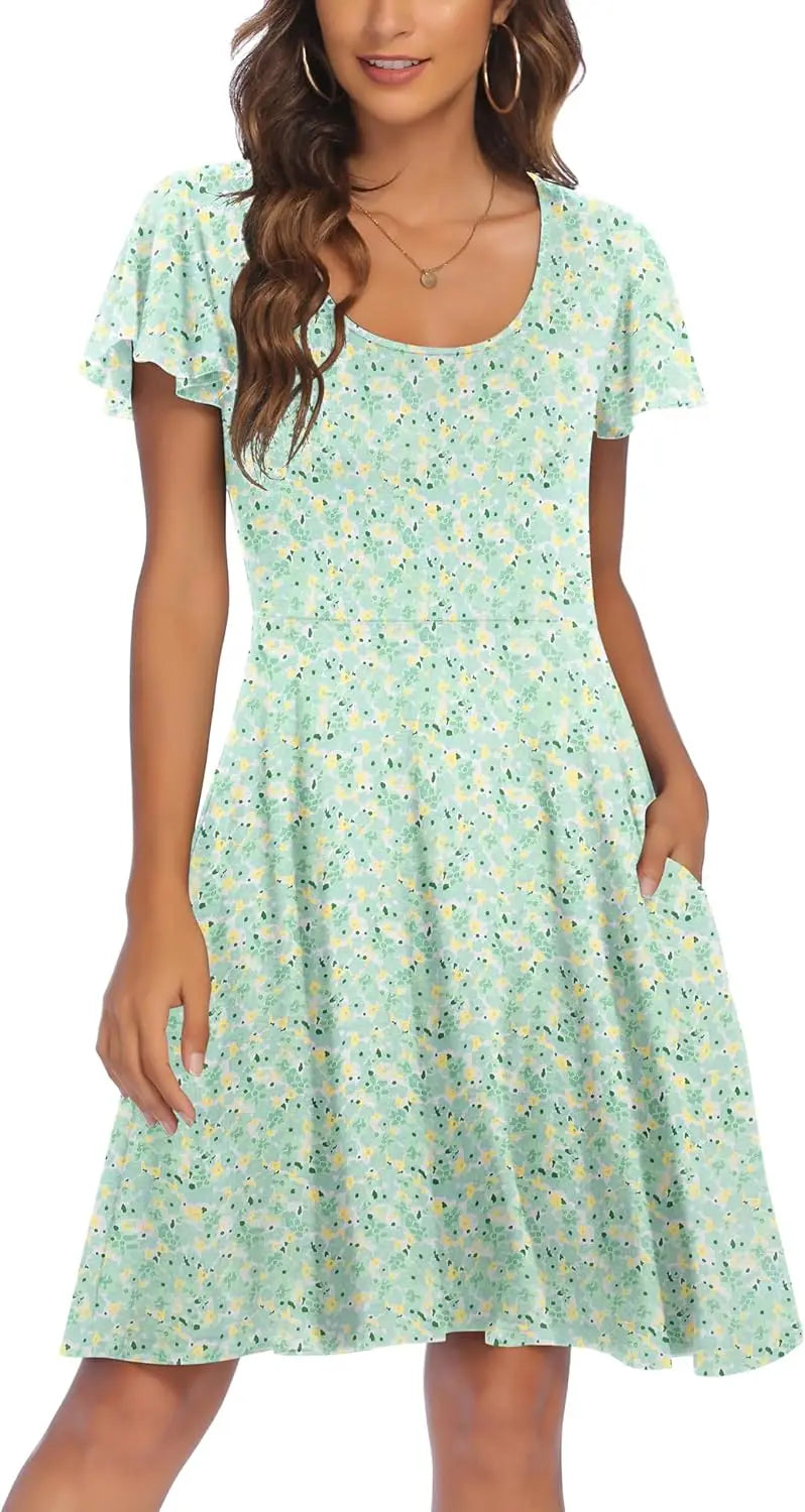 European and American cross-border women's wear new TEMU Express Flower Leisure Beach dress short-sleeved dress