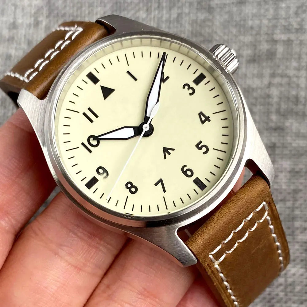 20bar Diver Vintage Pilot Aviator Mechanical Watch Men S NH35AA movt Cream White Dial Green Super Lume Retro Gift Clock часы