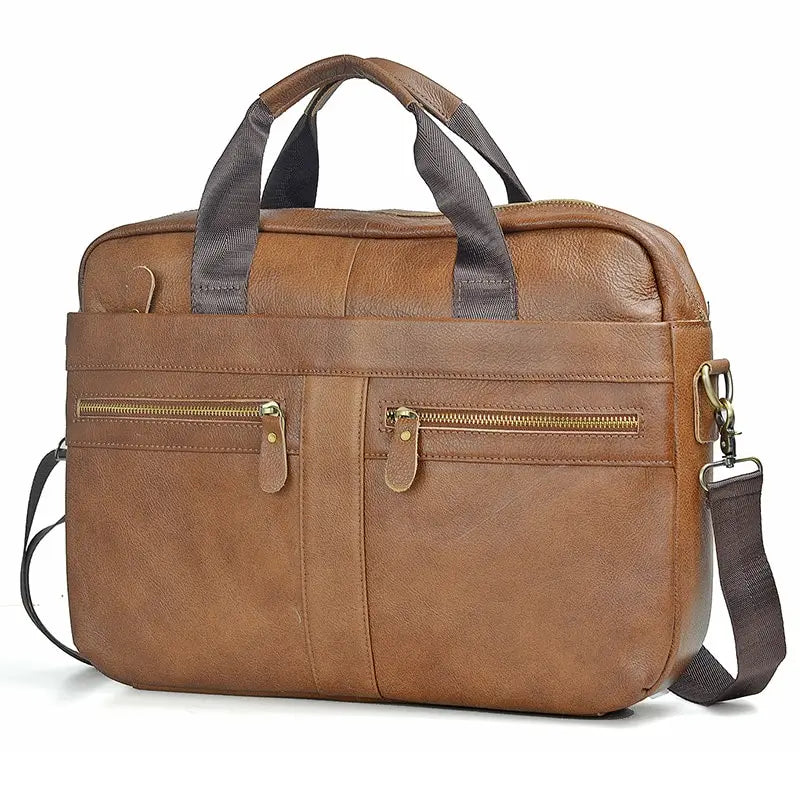 Men Genuine Leather Handbag Fashion Office 14 inch Laptop Briefcase Bag Male Computer Shoulder Bags Men's Business Document Bag