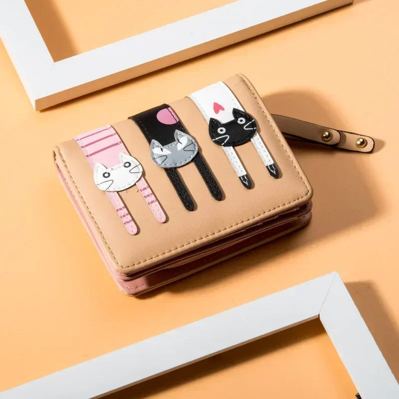 PU Leather  Cartoon Cat Women Wallet Women Short Wallet Brand Designed Coin Purse Female Card Holder Cute Girl Wallet