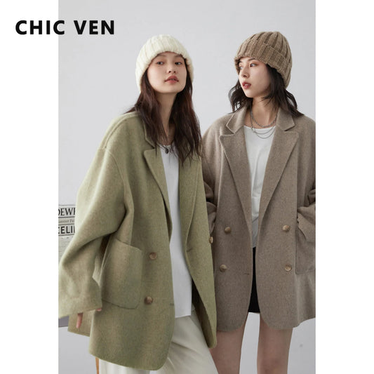 CHIC VEN Women's Woolen Coats Fashion Solid Loose Warm Jackets Korean Casual Office Lady Female Clothing Spring Autumn New 2025