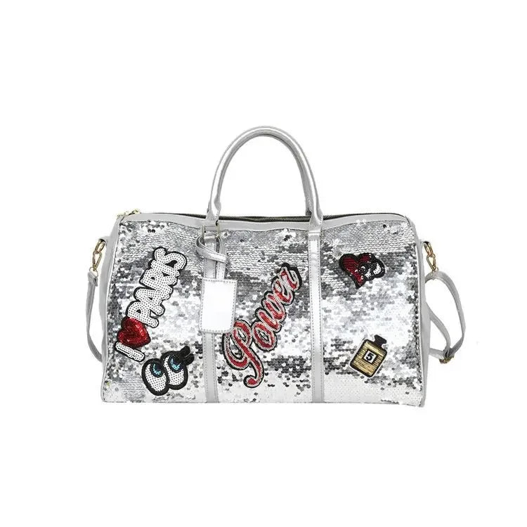 Sequins PU Travel Bag Fashion Sports Large Capacity Shoulder Bag with Separate Shoe Compartment Europe United States Handbag