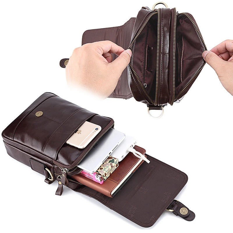 Genuine Leather Men Shoulder Crossbody Bags Casual Small Ipad Handbags For Male Messenger Tote Flap Sling Purse Clutch JYY1026