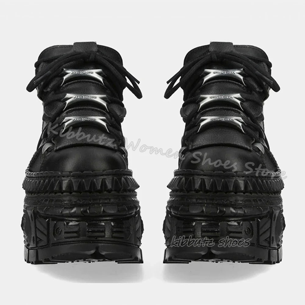 Rivets Gothic Sneaker Thick Bottom Platform Punk Rock Dark Style Lace-Up Fashion Sexy Women Shoes Round Toe Genuine Leather New