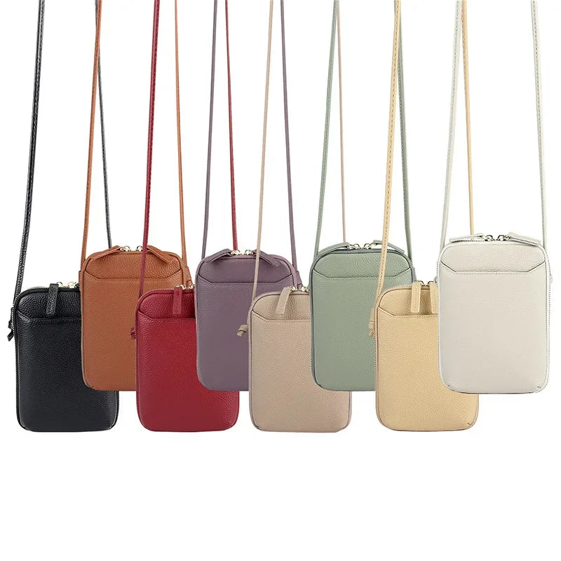 Brand Mini Shoulder Bags for Women's Genuine Leather Zipper Crossbody Handbag Fashion Phone Purse Ladies Small Bag with Keyring