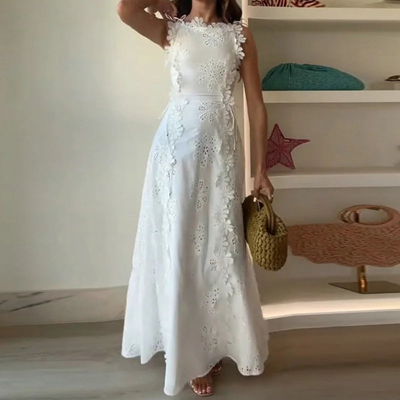 Women Sexy Hollow Out Maxi Dress Diagonal Collar One Shoulder Tassel Solid Patchwork Dress Chic Lady Bodycon Slim Fit Dresses