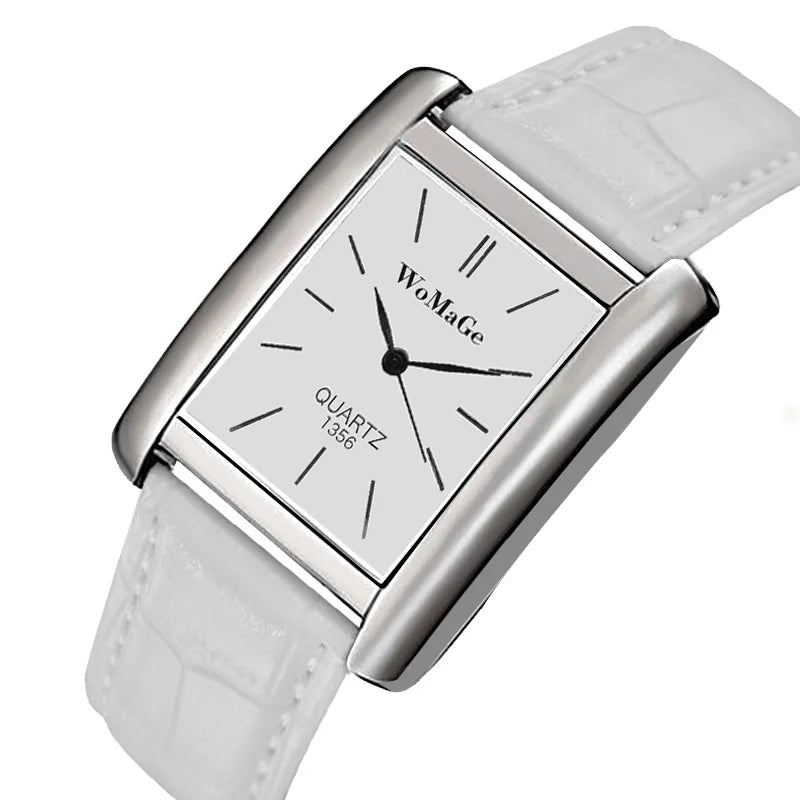 Men Square Watch Black White Case Leather Watch Band Woman Men Watches Top Brand Luxury Quartz Clock Montre Homme Vintage
