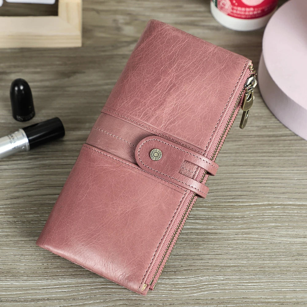 CONTACT'S genuine leather men long wallet lady purse card holder clutch with coin pocket zipper money bag for phone male wallets