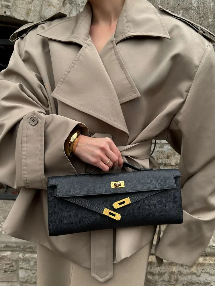 Elegant Solid Lace Up Overcoat Women Chic Full Sleeve Lapel Collar Button Loose Coat Autumn Female Street New Oversize Outerwear