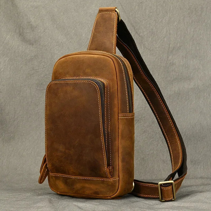 Luxury Male Chest Bags Genuine Leather Crossbody Bag Men Sling Chest Pack for Men Chest Bag Leather casual men one shoulder bag