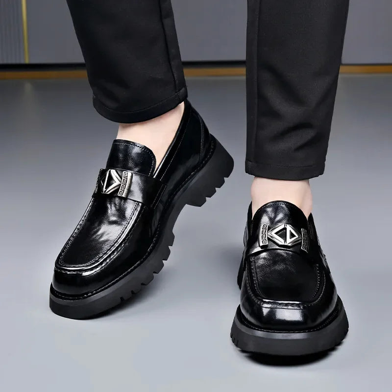 2025 Spring Autumn Fashion Slip-on Thick Sole Leather Male Loafers Designer New British Style Retro Men's Dress Shoes
