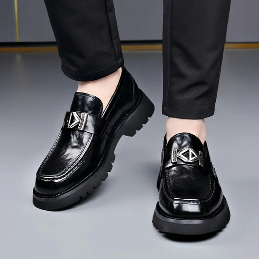 2025 Spring Autumn Fashion Slip-on Thick Sole Leather Male Loafers Designer New British Style Retro Men's Dress Shoes