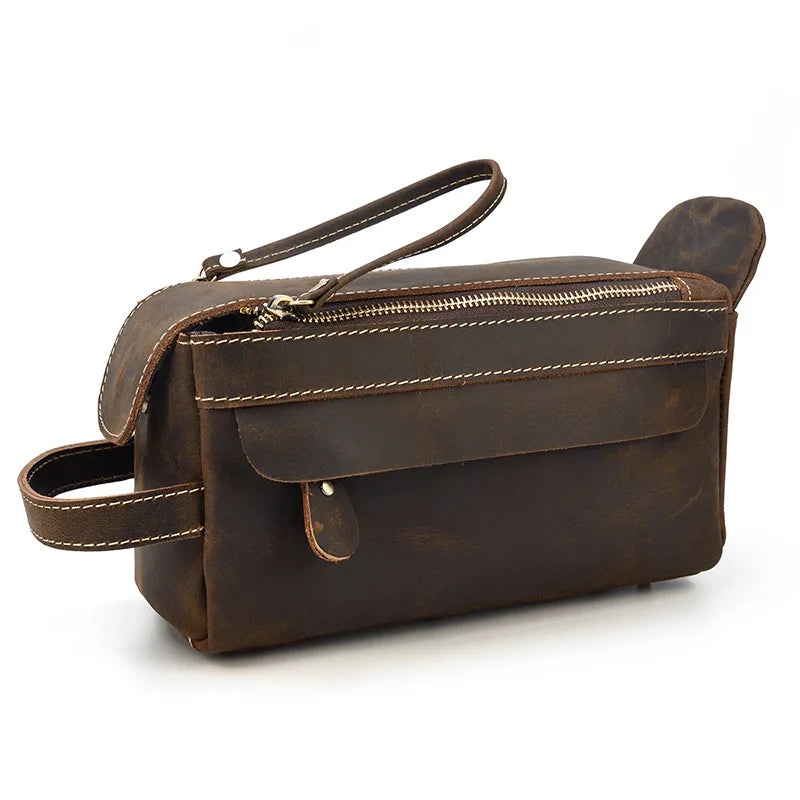 Cowhide Toiletry Bag Men Leather Cosmetic Bag Man Woman Wash Bag Storage Bags Genuine Leather Handbag for Make Up Dopp Kit Male