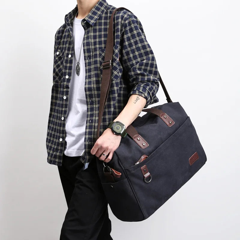 Canvas Men bag Large Capacity Shoulder Bag Outdoor  Travel Handle Handbags Men Vintage Fitness Bags Laptop Business Tote Bags